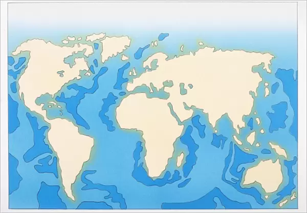Illustration of map showing deep sea areas of the world