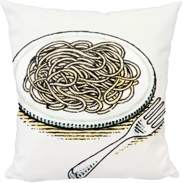Illustration of plate of spaghetti with fork