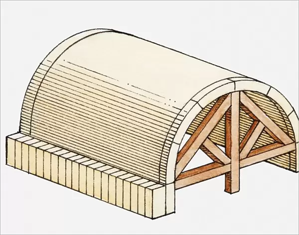 Illustration of barrel vault, also known as tunnel vault or wagon vault