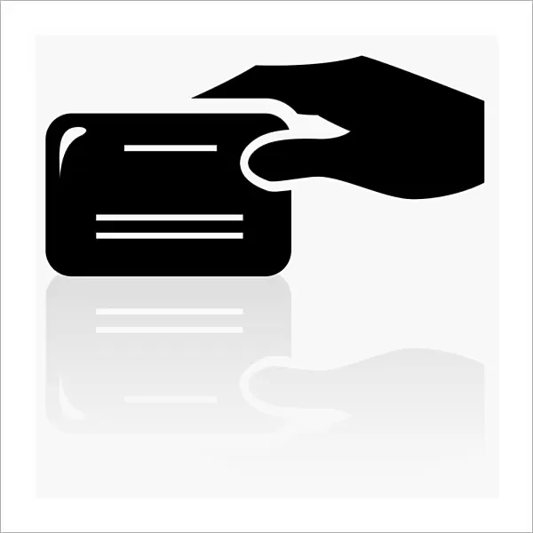 Black and white illustration of had holding credit card