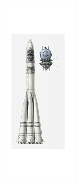 Illustration of Vostok A1 launcher and capsule