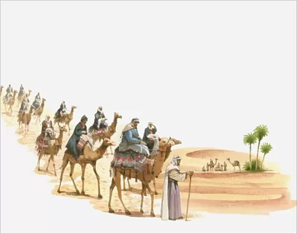 Camel train in desert