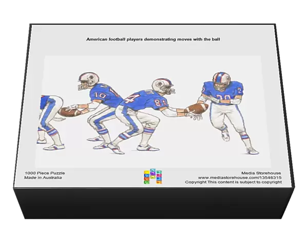 American football players demonstrating moves with the ball