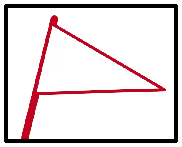 Digital illustration of triangular flag with red outline