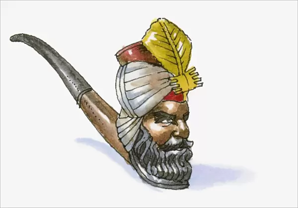 Illustration of hand-carved pipe with bowl in shape of sultans head, from Ankara region of western Anatolia
