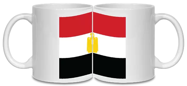 Illustration of flag of Egypt, horizontal bands of red, white and black with yellow Eagle of Saladin in centre