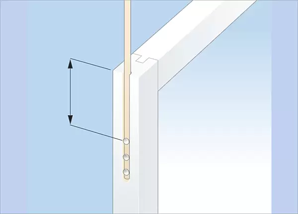 Digital illustration of 25 mm of cord nailed to sash window