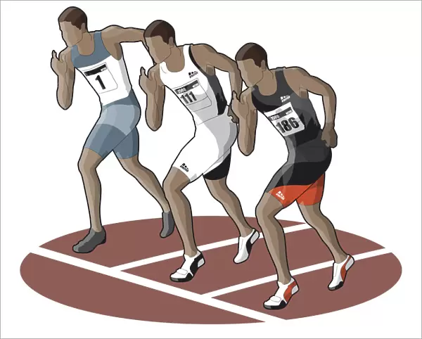 Three athletes in starting position