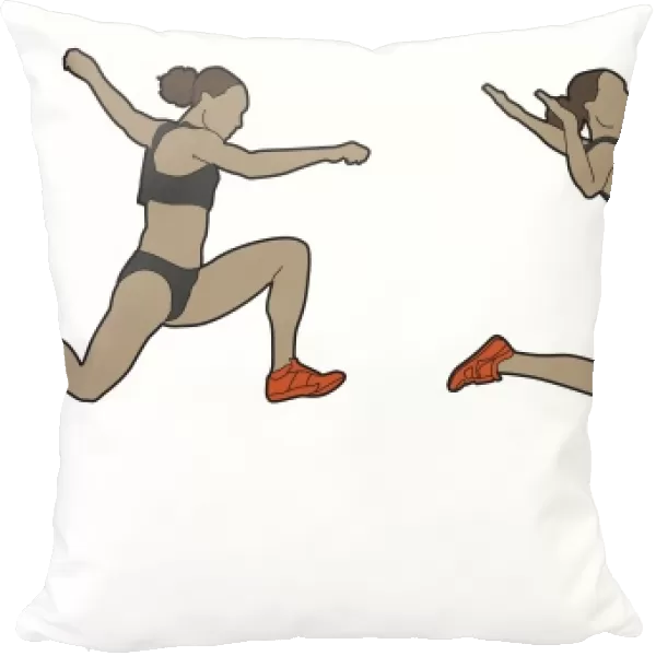 Four stages of athlete performing hang technique long jump