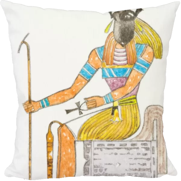 Illustration of Ancient Egyptian god Kheper with scarab beetle on face