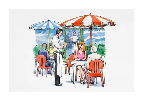 Waiter taking orders in outdoor area