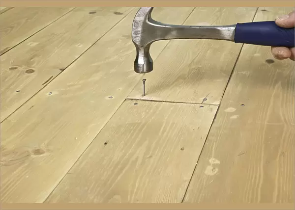 Hammering a nail in to a floor board