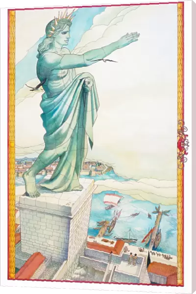 Female statue, resembling Liberty, atop podium