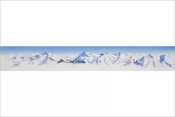 Snow-covered mountain range, panorama