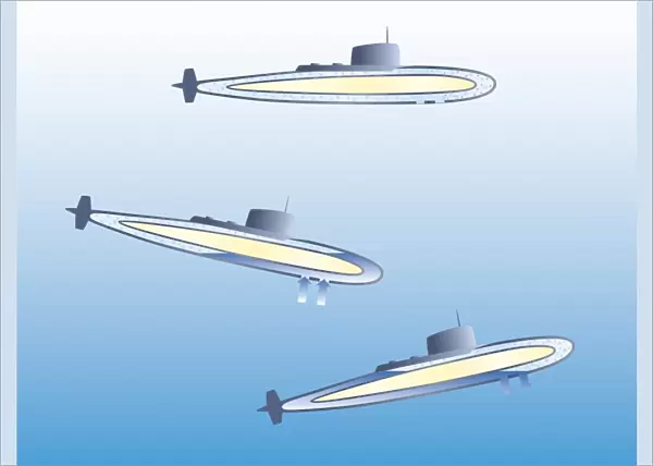 Illustration, diagram illustrating the function of ballast tanks on submarines