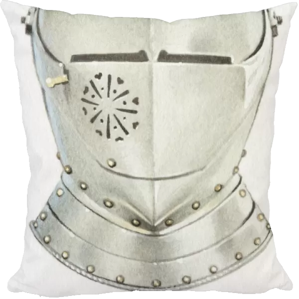 Illustration, knights metal helmet, front view