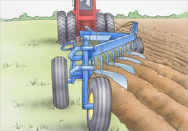 Tractor pulling a plough