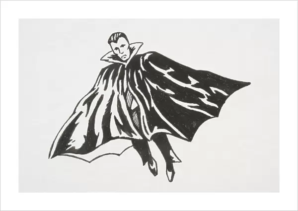 Count Dracula in a pleated cape with high collar