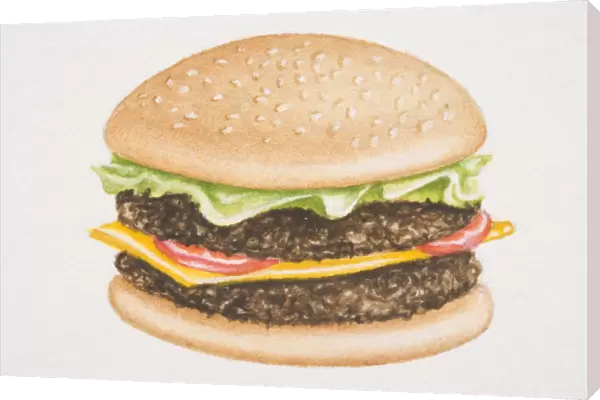 Cheeseburger in a bun, front view