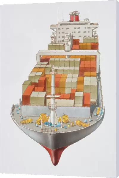 Deck of container ship, elevated view