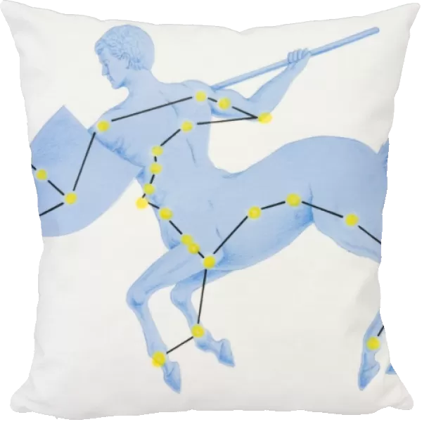 A diagram illustrating the constellation of Centaurus complete with image of a centaur