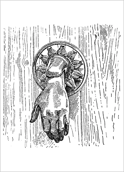 Knocker. Antique illustration of a hand shaped knocker