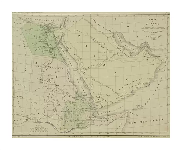 Antique map of Arabia and adjacent Africa and Persia