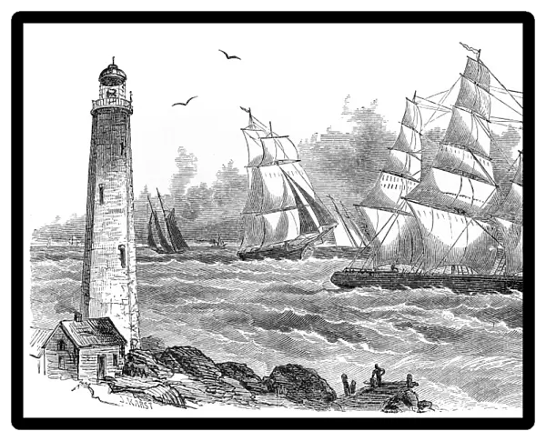 Sailing ships and storm engraving 1875