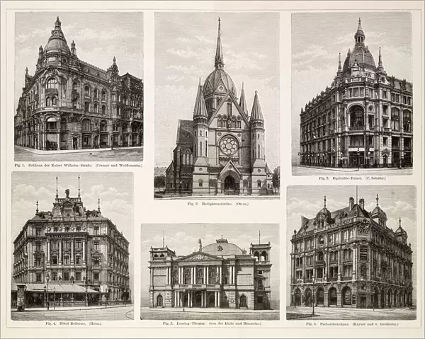 Antique german buildings engraving 1895