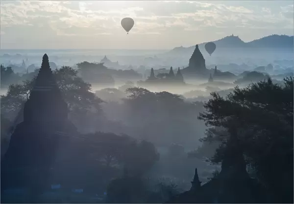 Landscape of Bagan in blue tone