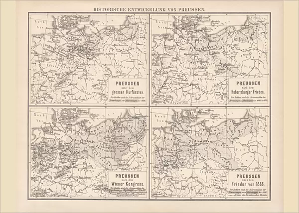 Historical development of Prussia, lithograph, published in 1878