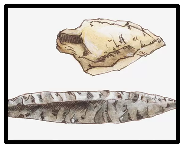 Illustration of prehistoric stone tools and weapons