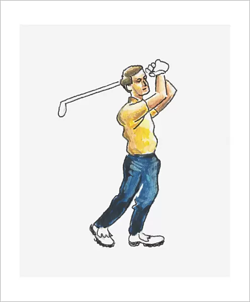 Illustration of golfer in backswing position