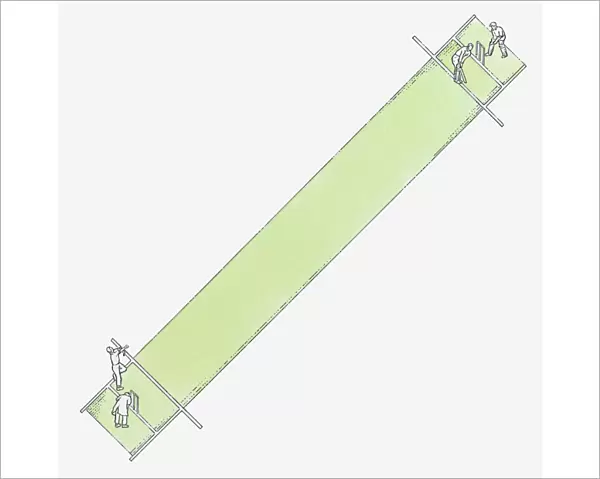 Illustration of cricket pitch, view from above