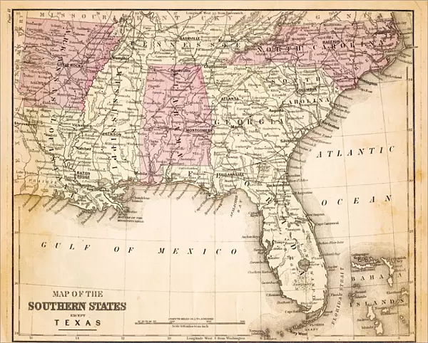 Map of Southern states USA 1883