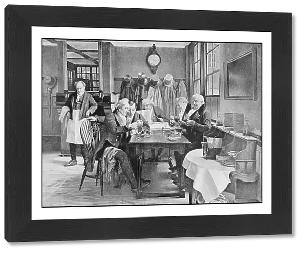 Antique photo of paintings: At the restaurant