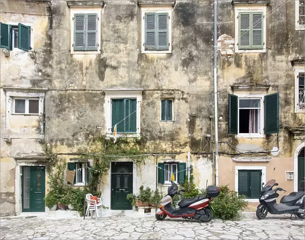 Old facades in Corfu Town, Corfu Island, Greece