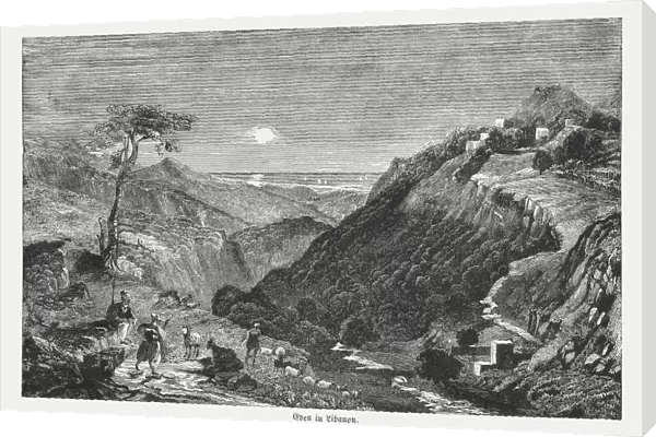 Village of Eden in Libanon, wood engraving, published in 1855