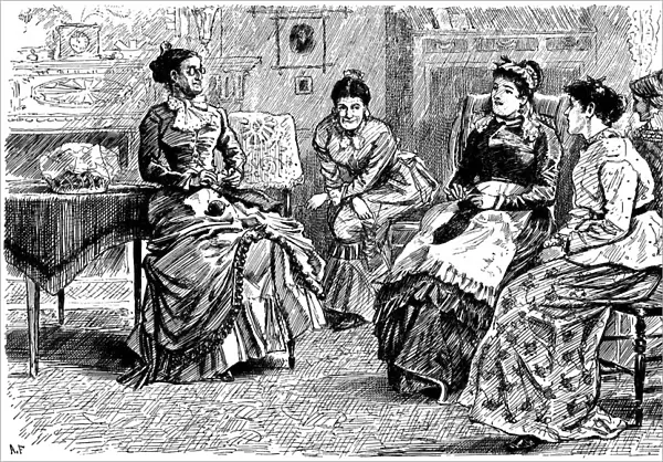 Nineteenth century American women at a knitting circle