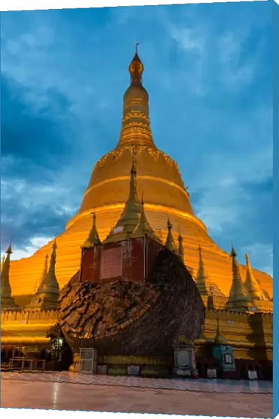 Stupa of Shwemawdaw Paya at dusk, Bago, Myanmar