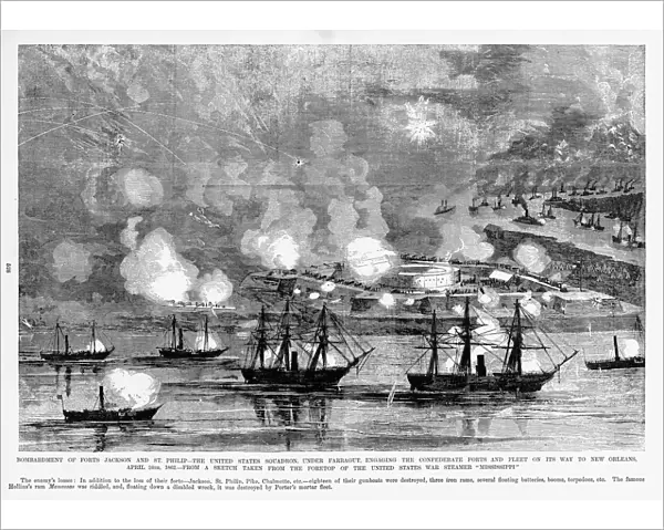 Bombardment of Forts Jackson, St. Philip, 1865 Civil War Engraving