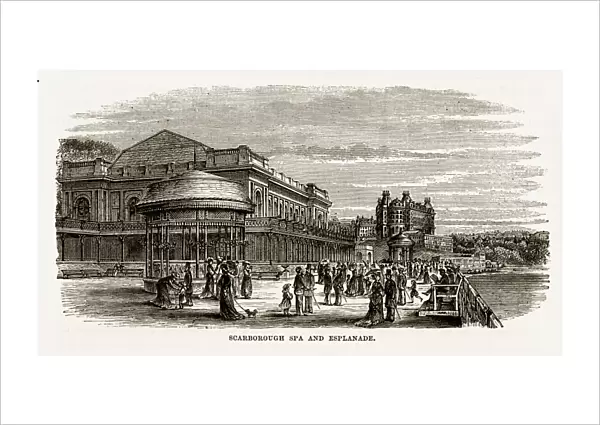 Scarborough Spa and Esplanade in Yorkshire, England Victorian Engraving, 1840