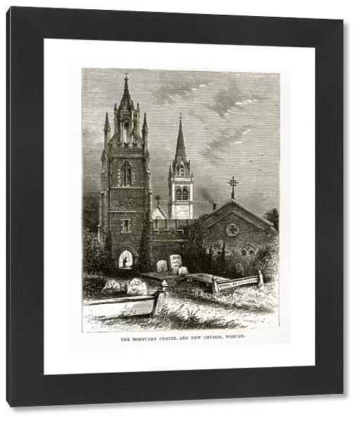 Mortuary Chapel and Church, Woburn, England Victorian Engraving, Circa 1840