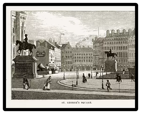 St. Georgeas Square Liverpool, England Victorian Engraving, 1840