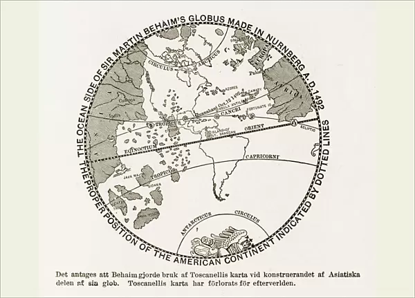 Sir Martin Behaimas Globe of the American Continent Engraving, 1492
