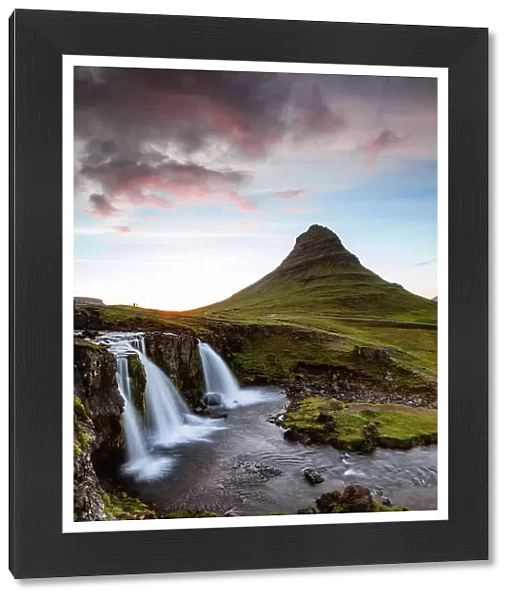 Kirkjufell mountain and waterfall at sunset, Snaefellsnes, Iceland