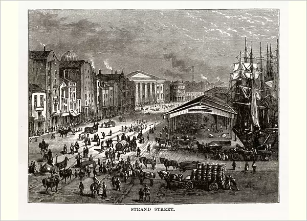 Strand Street in Liverpool, England Victorian Engraving, 1840