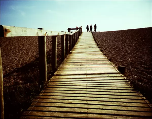 Wooden boardwalk to Chesil Beach