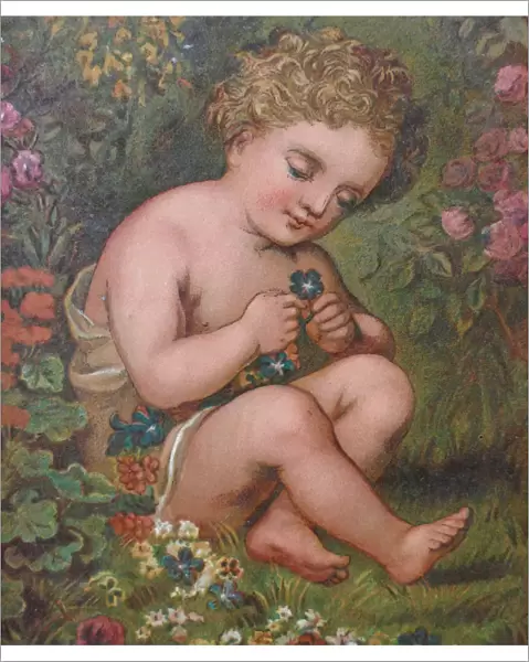 Girl sitting in the garden surrounded by plants and flowers