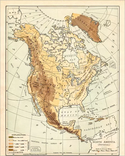 Physical map of North America 1895
